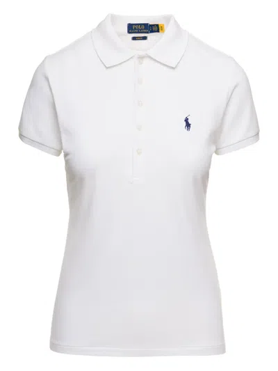 Polo Ralph Lauren Julie Slim Fit White Polo Shirt With Classic Collar And Pony Embroidery On The Front In Cotton Stret
