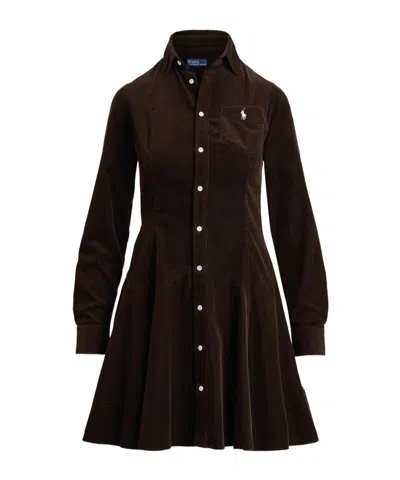 Polo Ralph Lauren Button-up Corduroy Mini Dress In Burgundy