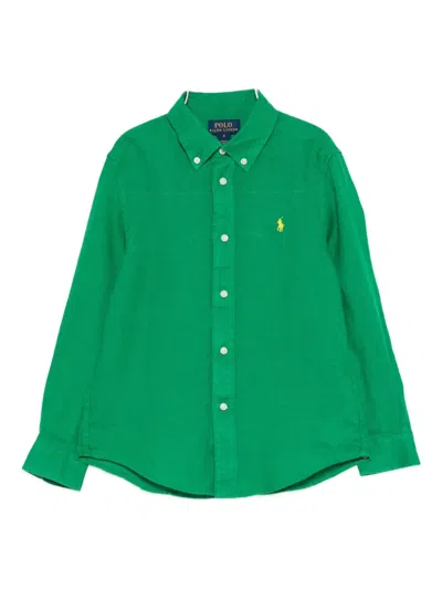Polo Ralph Lauren Kids' Button-up Long-sleeve Shirt In Green