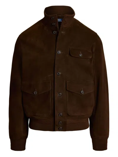 Polo Ralph Lauren Button-up Suede Jacket In Brown