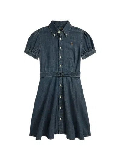 Polo Ralph Lauren Kids' Buttoned Belted Denim Dress In Blue