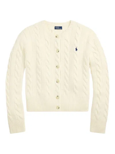 Polo Ralph Lauren Buttoned Cable Knit Cardigan With Logo In Sand