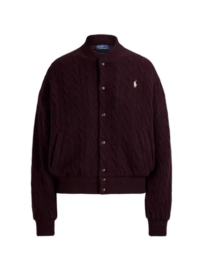 Polo Ralph Lauren Buttoned Cable-knit Cardigan In Burgundy
