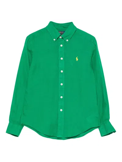 Polo Ralph Lauren Kids' Buttoned Linen Shirt In Green