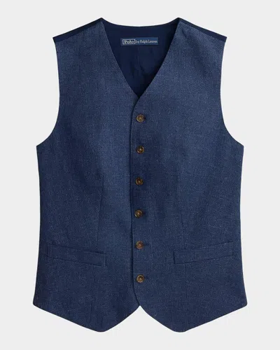 Polo Ralph Lauren Buttoned Linen-cotton Vest In Blue Melan