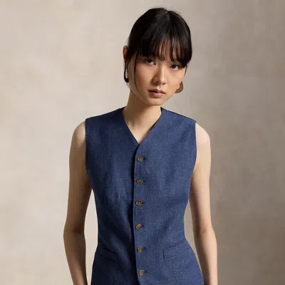 Polo Ralph Lauren Buttoned Linen-cotton Vest In Blue Melange