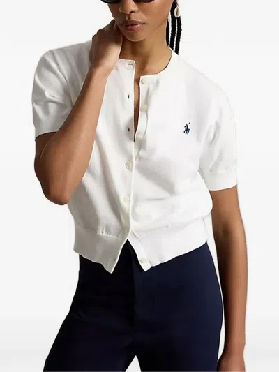 Polo Ralph Lauren White Stretch Cotton Blend Cardigan