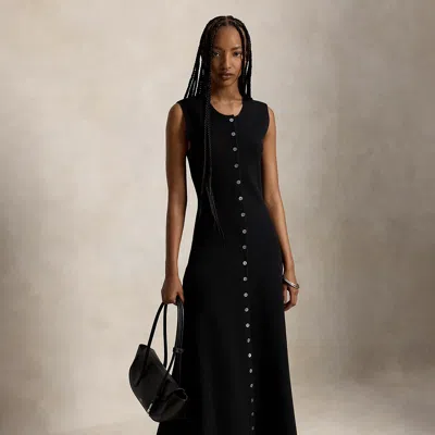 Polo Ralph Lauren Buttoned Wool-blend Sleeveless Dress In Black