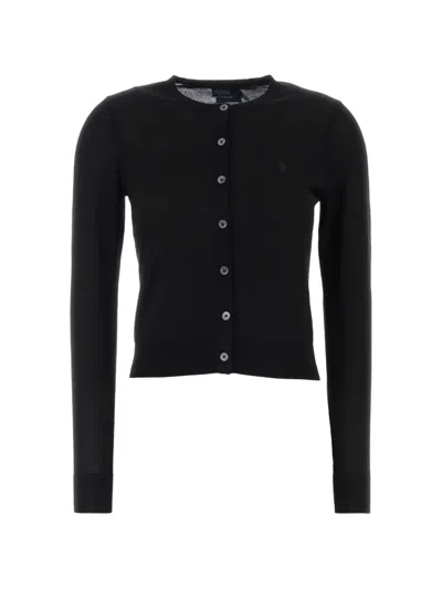 Polo Ralph Lauren Wool Cardigan Long Sleeves Crew Neck In Black