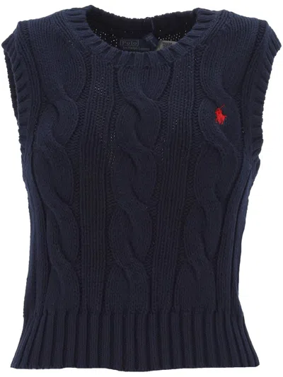 Polo Ralph Lauren Cable Knit Waistcoat In Blue