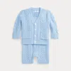 Polo Ralph Lauren Cable Cotton Cardigan & Shortall Set In Office Blue