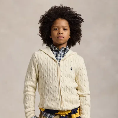 Polo Ralph Lauren Kids' Cable Cotton Hooded Full-zip Sweater In Andover Cream