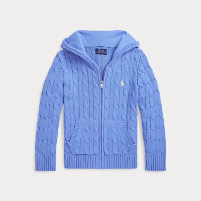 Polo Ralph Lauren Kids' Cable Cotton Hooded Full-zip Sweater In Harbor Island Blue