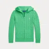 Polo Ralph Lauren Kids' Cable Cotton Hooded Full-zip Sweater In Plato Green