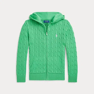 Polo Ralph Lauren Cable Cotton Hooded Full-zip Sweater In Plato Green