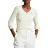 Polo Ralph Lauren Cable Cotton V-neck Sweater In Cream