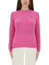 Polo Ralph Lauren Cable Knit Sweater With Round Neckline And Long Sleeves In Pink