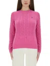 Polo Ralph Lauren Purple Cable-knit Sweater In Wool And Cashmere In Pink