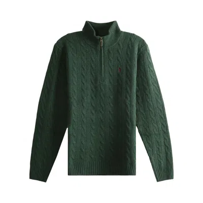Pre-owned Polo Ralph Lauren Cable Knit 1/4 Zip Sweater 'lodgepole Pine Heather' | Green | Men's Size M