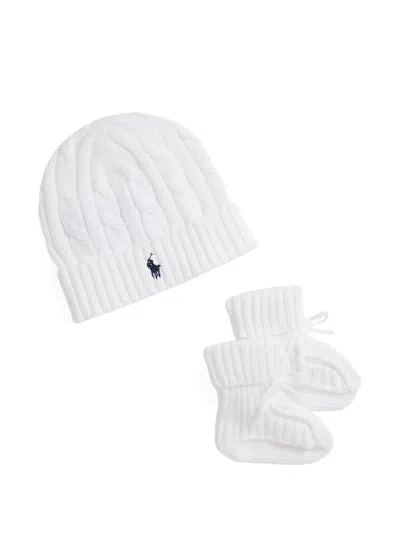 Polo Ralph Lauren Babies' Cable-knit Beanie And Booties Set In White