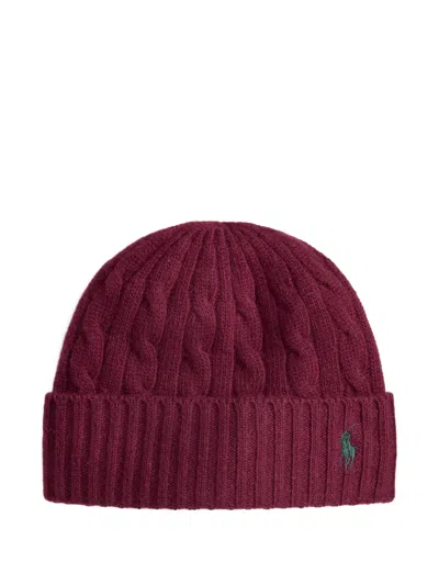 Polo Ralph Lauren Cable-knit Beanie Hat In Burgundy