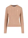 Polo Ralph Lauren Cable Knit Beige Sweater With Logo Embroidery In Nude