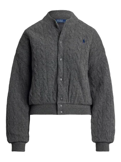 Polo Ralph Lauren Cable-knit Bomber Jacket In Gray