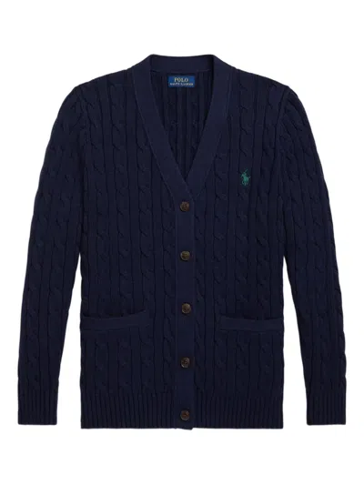 Polo Ralph Lauren Kids' Cable-knit Button-down Cardigan In Blue