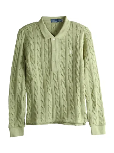 Polo Ralph Lauren Cable-knit Buttoned Polo Top Green