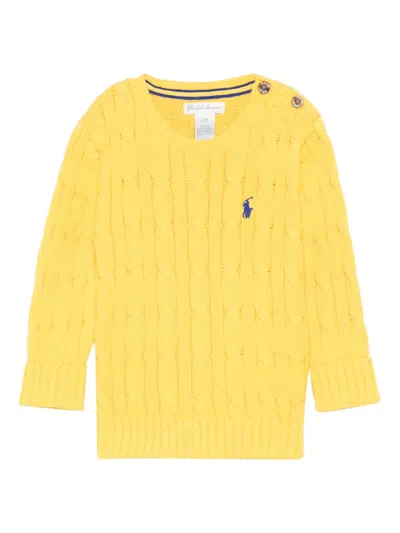 Polo Ralph Lauren Babies' Cable-knit Buttoned Sweater In Yellow