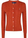Polo Ralph Lauren Cable-knit Cotton Crewneck Cardigan In 橘色