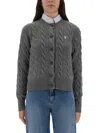 Polo Ralph Lauren Cable Knit Sweater With Button-up Front And Fitted Ribbed Hem In Gray