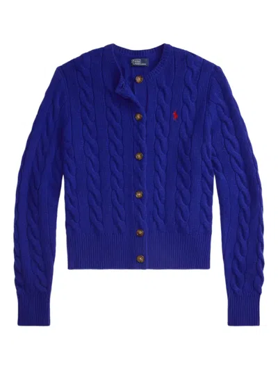 Polo Ralph Lauren Wool And Cashmere Cardigan With Logo In Blue