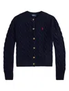 Polo Ralph Lauren Wool And Cashmere Cable Knit Cardigan In Blue