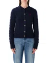 Polo Ralph Lauren Pony Cable-knit Wool And Cashmere Cardigan In Blue