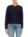 Polo Ralph Lauren Pony Cable-knit Wool And Cashmere Cardigan In Blue
