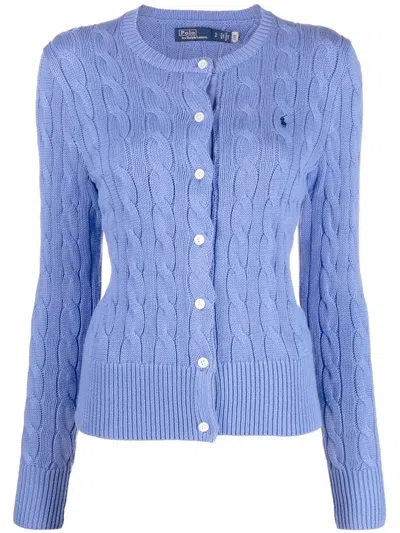 Polo Ralph Lauren Cable Knit Cotton Crew Neck Cardigan In New Litchfield Blue