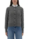 Polo Ralph Lauren Cable Knit Sweater With Button-up Front And Fitted Ribbed Hem In Gray