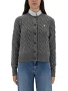 Polo Ralph Lauren Cable Knit Sweater With Button-up Front And Fitted Ribbed Hem In Gray