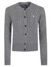 Polo Ralph Lauren Cable Knit Sweater With Button-up Front And Fitted Ribbed Hem In Gray