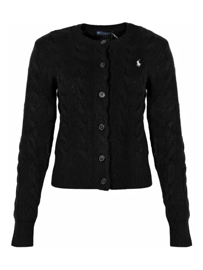 Polo Ralph Lauren Cable-knit Cardigan In Wool And Cashmere In Black