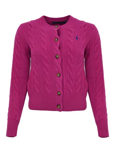 Polo Ralph Lauren Cable-knit Cardigan In Wool And Cashmere In Pink