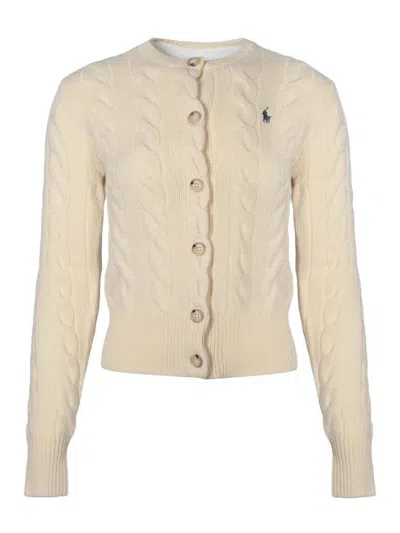 Polo Ralph Lauren Cable-knit Cardigan In Wool And Cashmere In Neutral