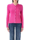 Polo Ralph Lauren Embroidered Cable-knit Cotton Cardigan In Pink