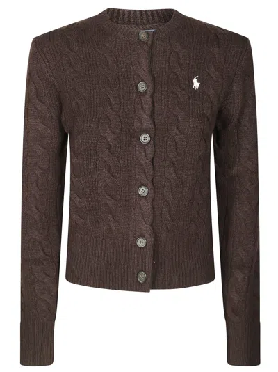 Polo Ralph Lauren Cable Knit Cardigan With Button Front In Burgundy