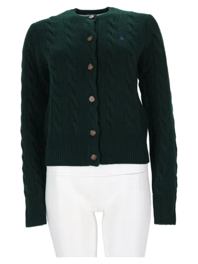 Polo Ralph Lauren Cable Knit Cardigan With Button-down Front And Ribbed Details In Green