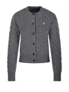 Polo Ralph Lauren Cable Knit Sweater With Button-up Front And Fitted Ribbed Hem In Gray