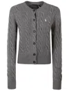 Polo Ralph Lauren Cable Knit Sweater With Button-up Front And Fitted Ribbed Hem In Gray