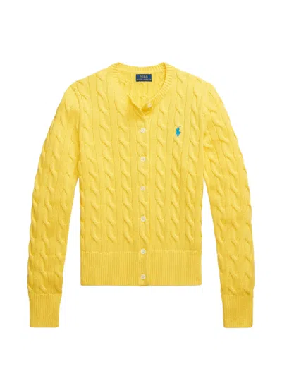 Polo Ralph Lauren Cardigan With Cable Knit In Cotton In Yellow