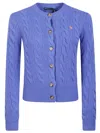 Polo Ralph Lauren Cable-knit Cashmere Blend Cardigan With Embroidered Pony In Blue
